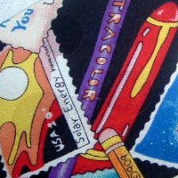 NICOLE MILLER postage stamp Ltd ED love 100% SILK TIE solar energy - Picture 1 of 5